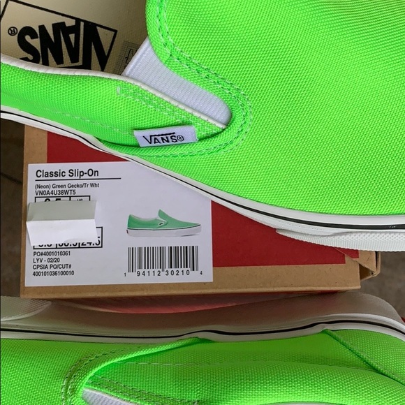 VANS CLASSIC SLIP ON NEON Green GECKO/True White W - Picture 10 of 16